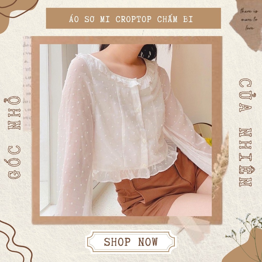 [SẴN + ẢNH THẬT] Áo Sơ Mi Croptop Tay Voan