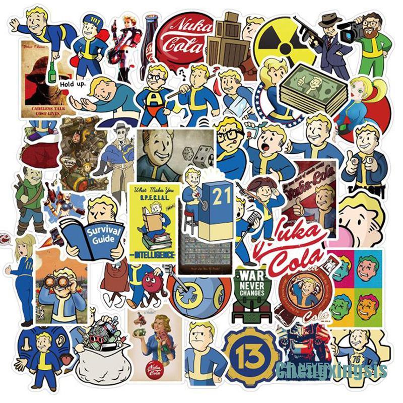 Bộ 50 Miếng Dán Trang Trí Xe Hơi / Ván Trượt / Laptop Không Thấm Nước Hình Game Fallout