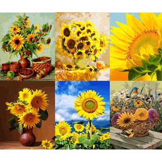 Hoa Hướng Dương.Tranh sơn dầu số hoá tự tô màu theo số có khung (40*50cm)