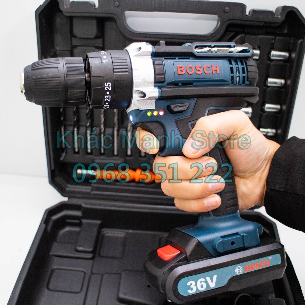 Máy khoan pin bosch 36v 3 chức năng, bắt vít khoan tường có búa, Tặng kèm 3 mũi khoan bê tông