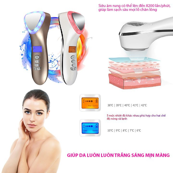 Máy Điện Di Tinh Chất Nóng Lạnh massage ion ánh sáng sinh học trẻ hóa da D002