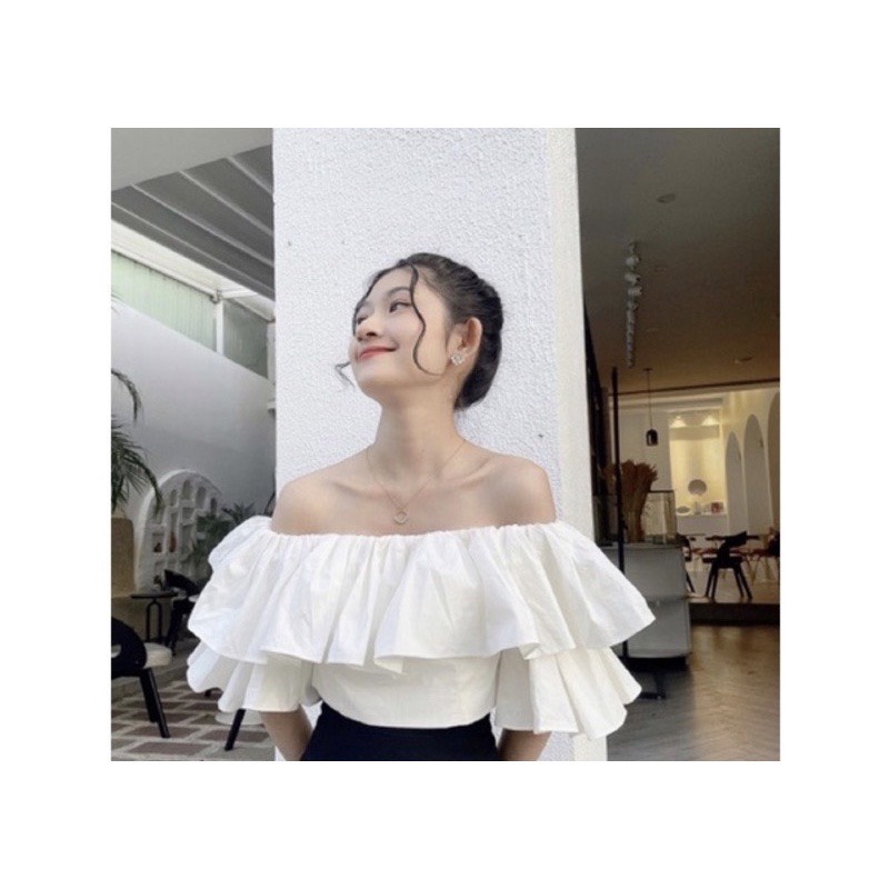 Áo croptop bẹc vai bèo tay xòe, áo hở vai kiểu tiểu thư nhiều màu
