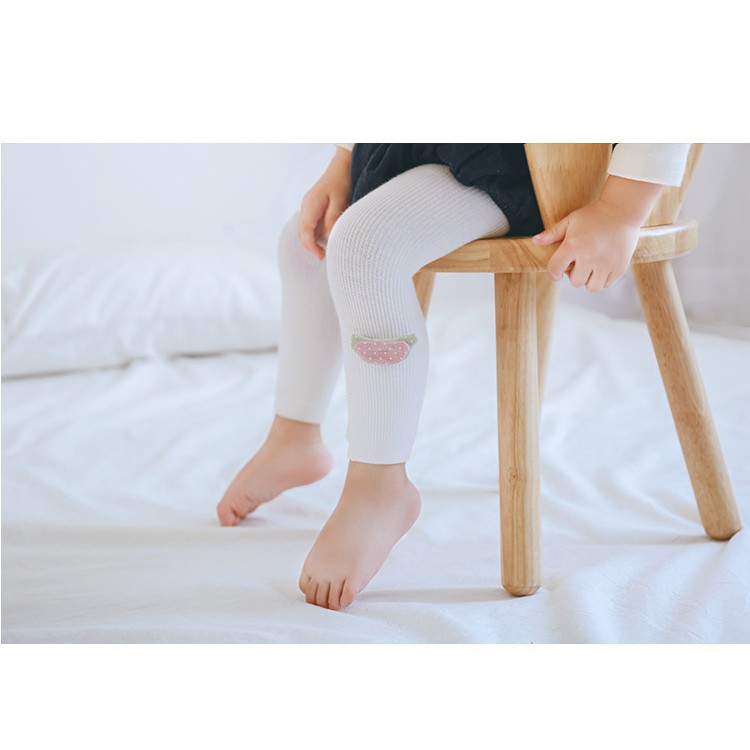 Quần legging vải cotton thoáng khí họa tiết trái cây màu trơn cho bé gái