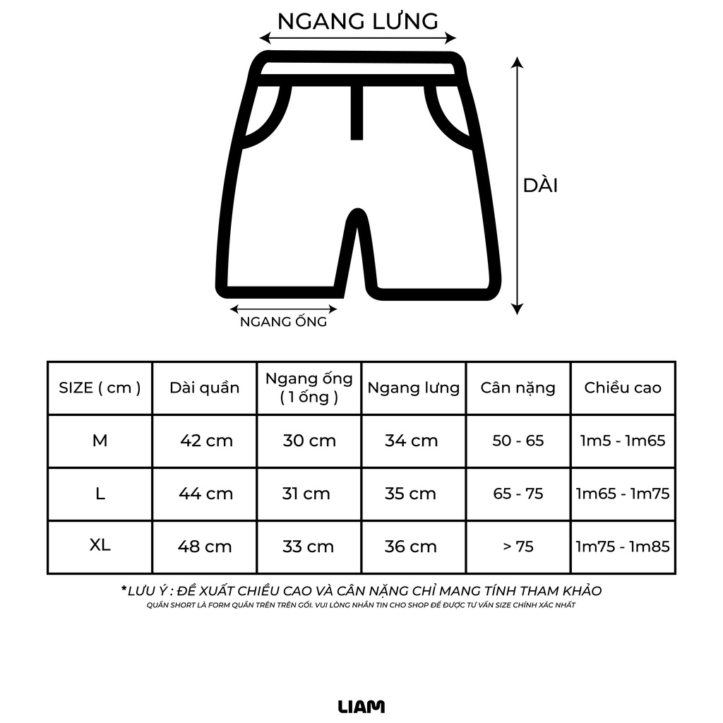 QUẦN SHORT UNISEX FORM TRÊN GỐI "LIAM" MÀU WHITE CREAM - liamstudio.