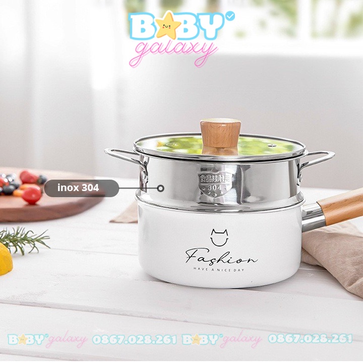 Bộ Nồi Chảo Ăn Dặm Fashion Xuất Hàn, Nồi Chảo Chống Dính Size 16 Cho Bé Baby Galaxy Official