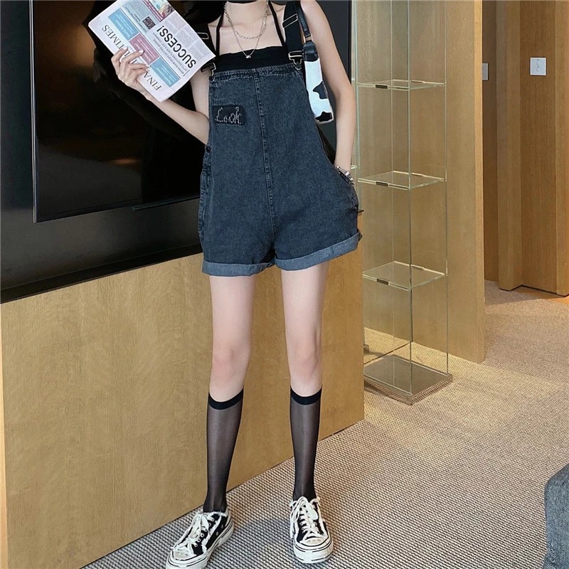 (Order_ảnh thật) Quần yếm short jeans bò đen dáng jumsuit siêu xinh xắn đáng yêu