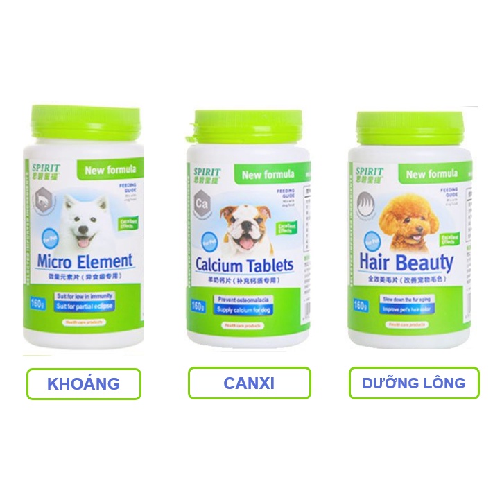 Combo 5 viên Canxi/Khoáng/Vitamin/Dưỡng lông Spirit cho chó  mèo