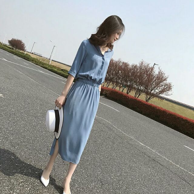Váy sơ mi maxi sang chảng quảng châu