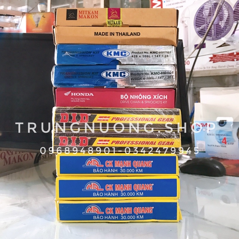 Nhông Xích  xe máy các loại Mạnh Quang, KMC, Honda, DID, Mitkam Makon cho Wave, Dream, Future, RSX...