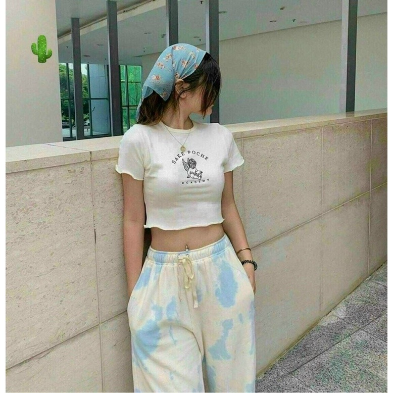 áo thun croptop cuốn biên hình thiên thần nhỏ
