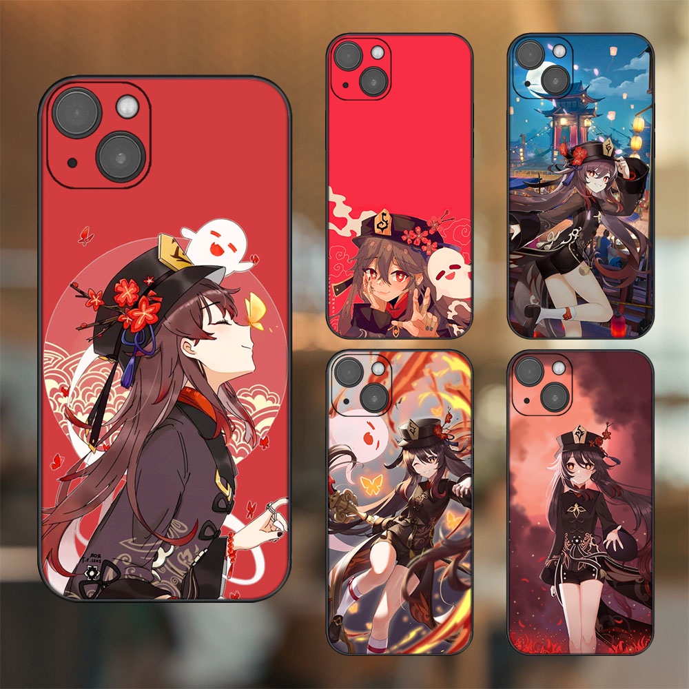 Ốp lưng iPhone 14 Plus dẻo đen cạnh vuông in hình Hutao Genshin Impact