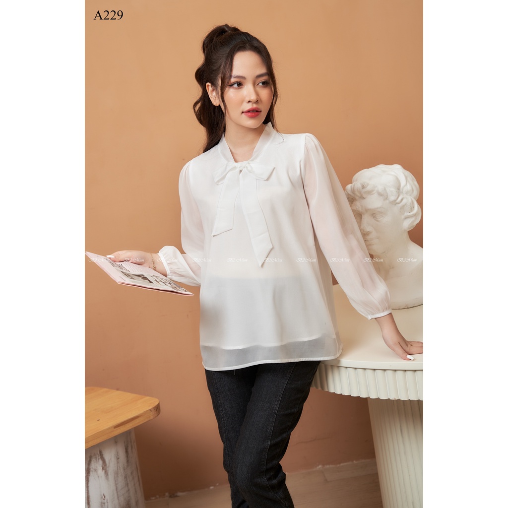 A229 Áo bầu tơ dài tay nơ cổ B2 MUM
