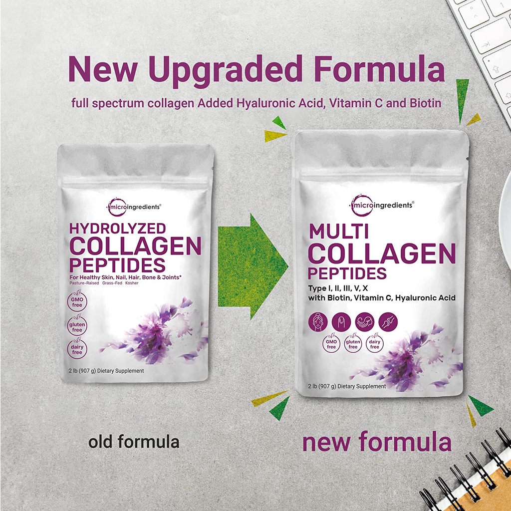 Multi Collagen Thủy Phân - Hyaluronic Acid - Cấp Nước - Biotin- 907 gram - 83 servings - Micro Ingredients
