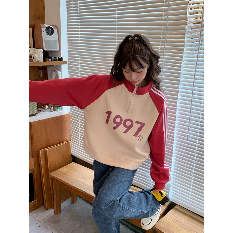 Áo Nỉ Lửng Cổ Cao In Chữ Thời Trang Mùa Thu Mới Cho Nữ