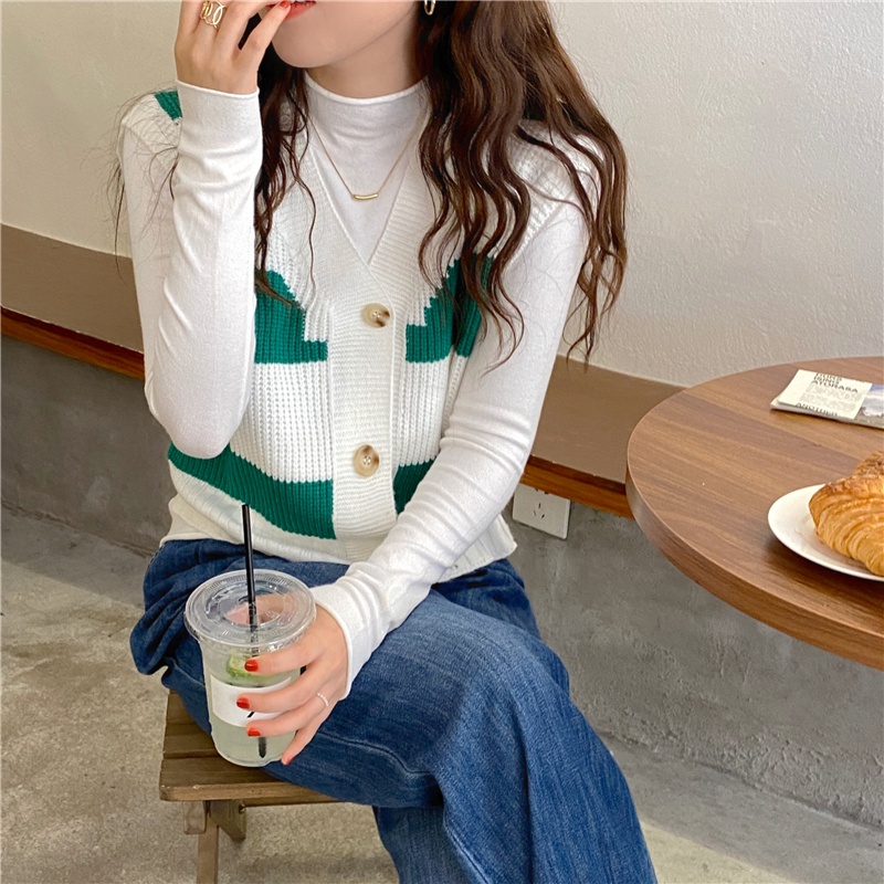 Áo len không tay cổ chữ V họa tiết kẻ sọc màu sắc thời trang | BigBuy360 - bigbuy360.vn