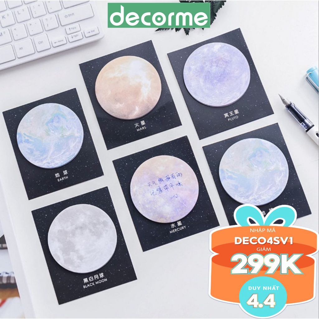 Giấy Note Ghi Chú Vũ Trụ Tròn DecorMe Tập Giấy Nhớ Các Hành Tinh Nhiều Màu
