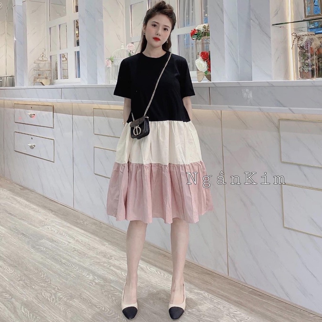 Đầm Bầu Váy Bầu Thun Cotton Dáng Suông Xòe Mùa Hè Tay Ngắn Vải Mát HD2817 Honey Mommy