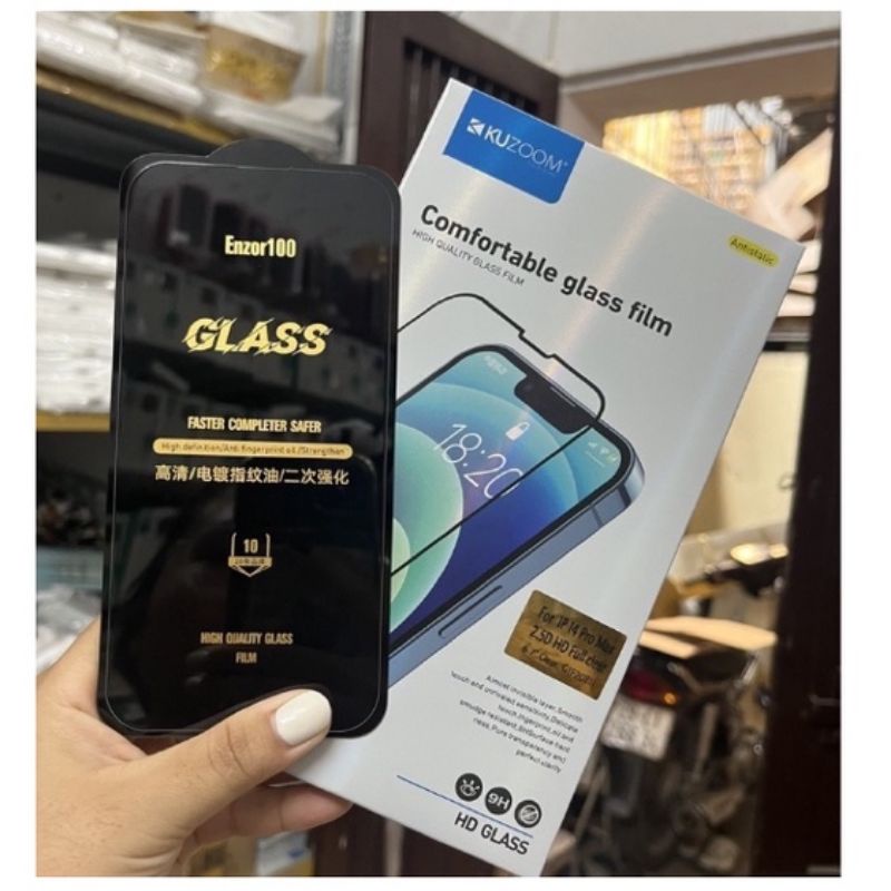 Kính cường lực Kuzoom Full màn hình viền trong iphone 14 PRO MAX