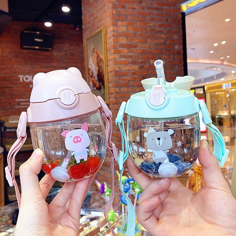 Bình tập uống nước cho bé 300ml [có chống sặc,có dây đeo][tặng 1 cọ rửa ống hút]