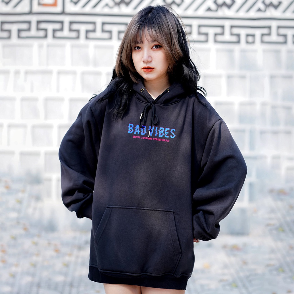 Áo hoodie Basic tee Oversize Ulzzang cá tính - Áo nỉ bông Unisex Nam Nữ SDVN BAD VIBES (N147) | BigBuy360 - bigbuy360.vn