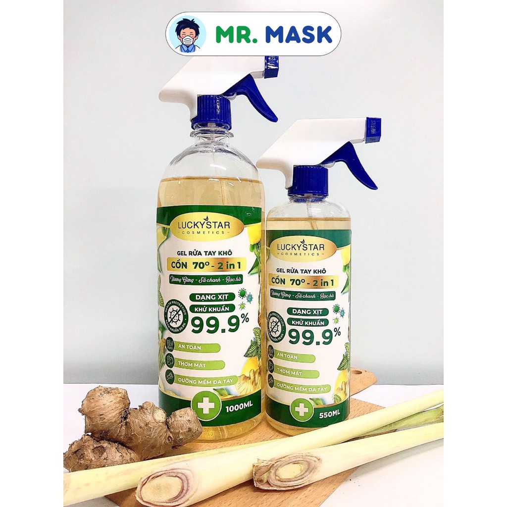 Xịt Rửa Tay Khô, Dung Dịch Sát Khuẩn Tay Nhanh, Hương Gừng Sả, Không Làm Khô Da Tay, Làm Sạch Vượt Trội, Bảo Vệ Sức Khoẻ