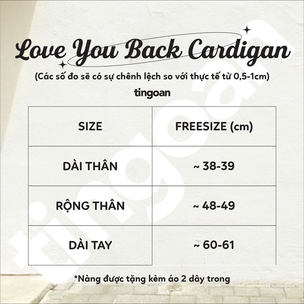 TINGOAN® - Áo cardigan len xù crop kẻ quả trám tặng kèm áo hai dây đen LOVE YOU BACK CARDIGAN/BL