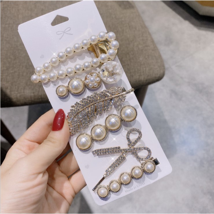 Set 6 kẹp tóc ngọc trai thiết kế thời trang