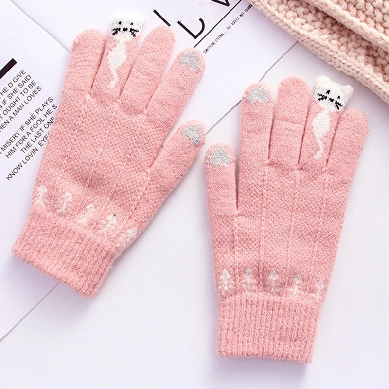 Găng tay giả len hình mèo dễ thương cho nữ