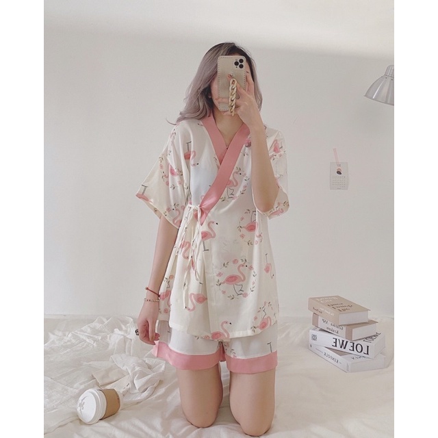 [ Ảnh thật ]  Bộ ngủ pijama kimono chất lụa mango cao cấp