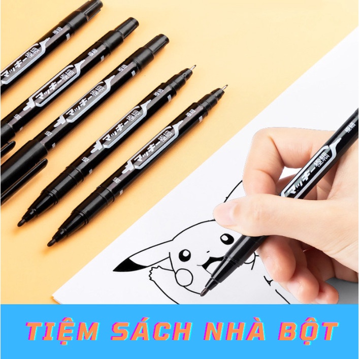 Bút Lông 02 Ngòi, Đầu Lông Kim 0.5 mm, Đầu Lông Dầu 1.0 mm