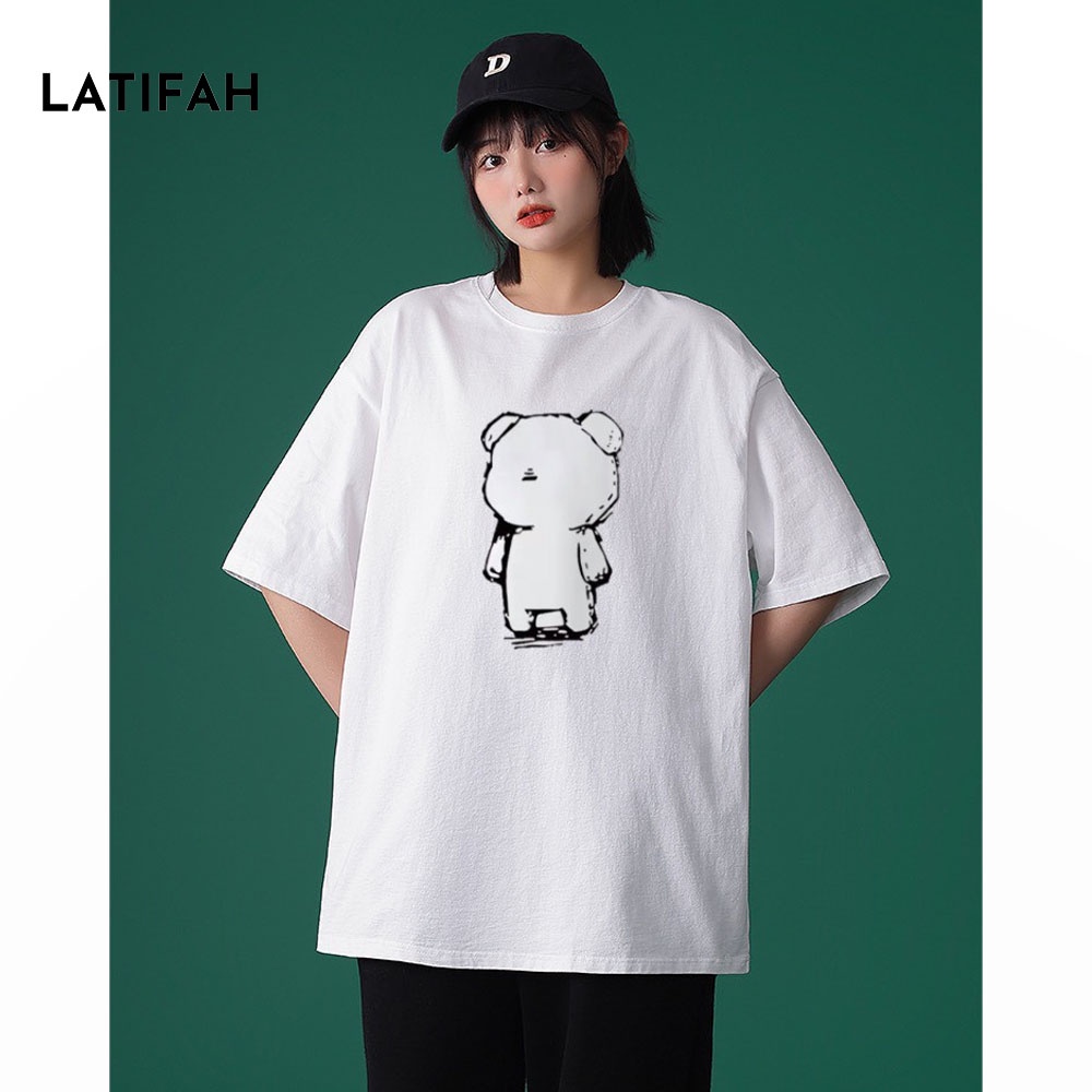 Áo thun unisex tay lỡ Latifah form rộng in hình CON GẤU AT06 chất vãi dày dặn co giãn 2 chiều