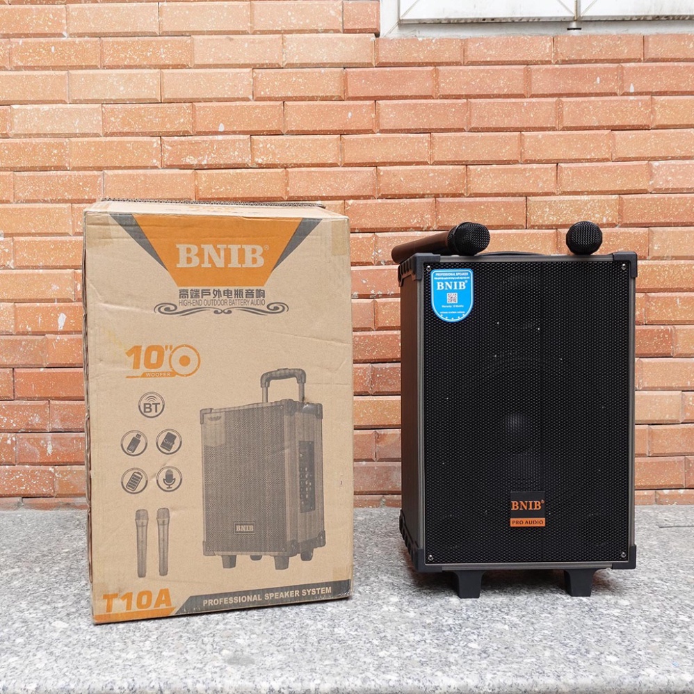 Loa kéo karaoke BNIB T10 Bass 25 Loa di động bluetooth xách tay mini tặng kèm 2 tay micro