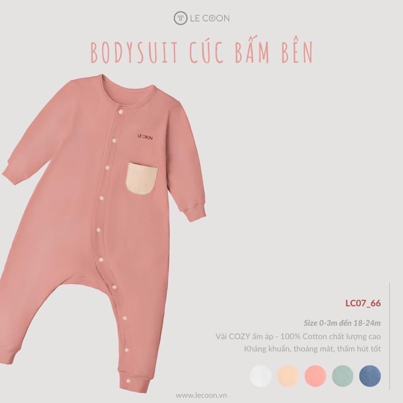 Le coon - Bodysuit cúc lệch thu đông không tất, mềm mại