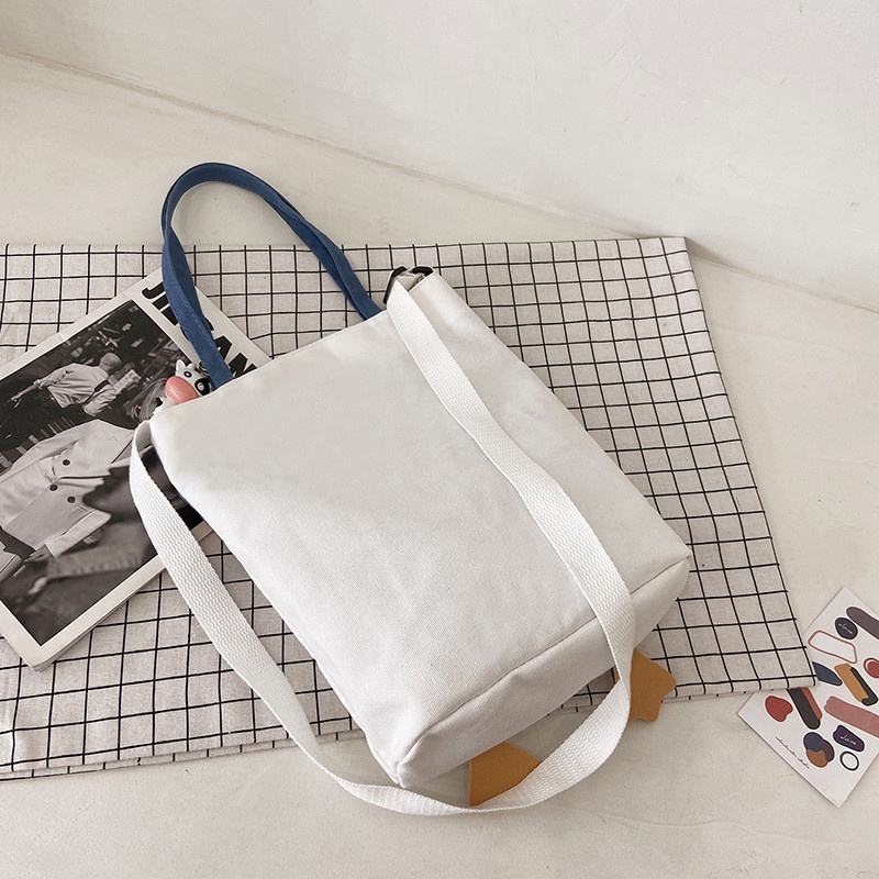Túi Đeo Vai Vải Canvas Cỡ Lớn In Hình Vịt Dễ Thương Cho Nữ
