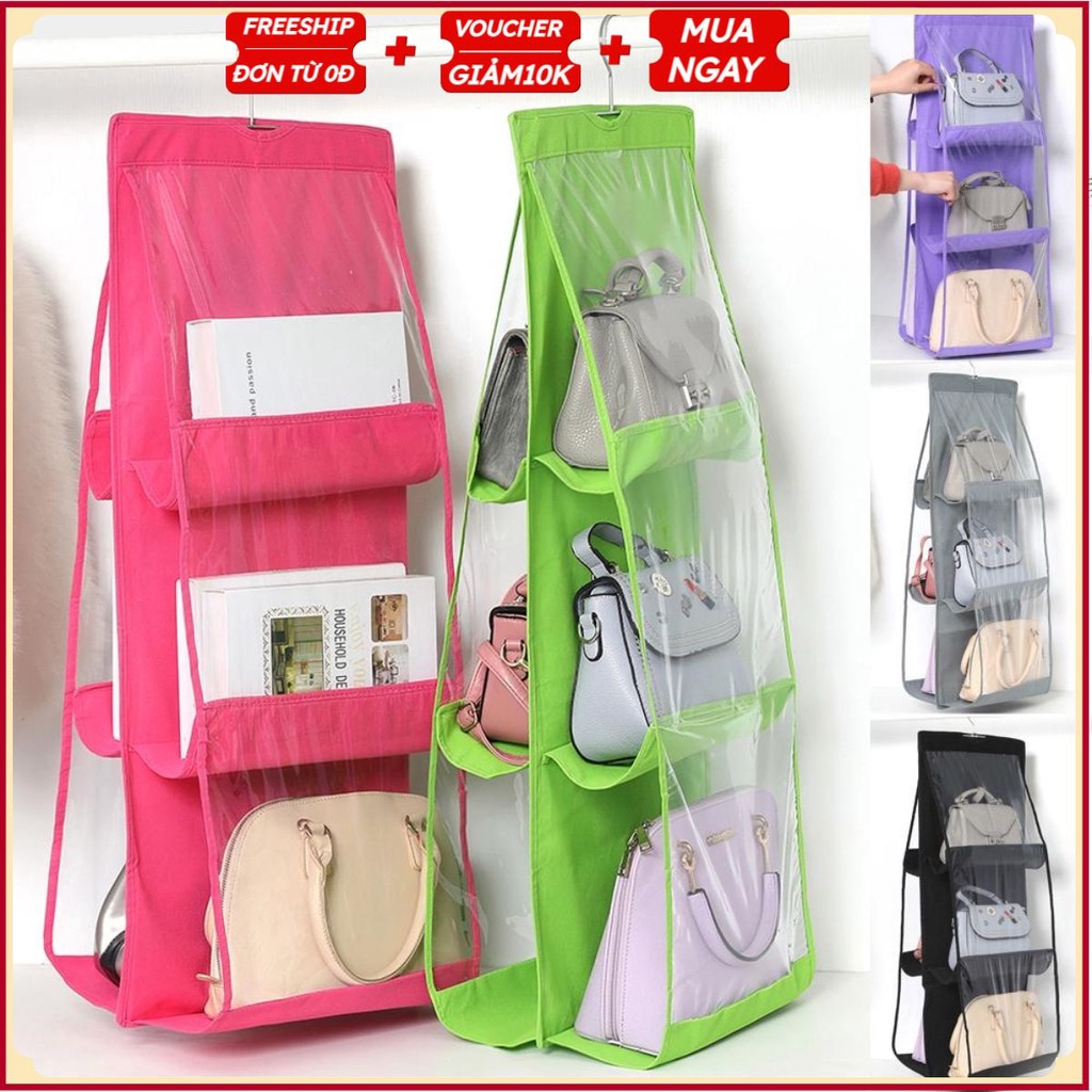 #Túi Treo Giỏ Xách Chống Bụi 2 Mặt 6 Ngăn Đa Năng