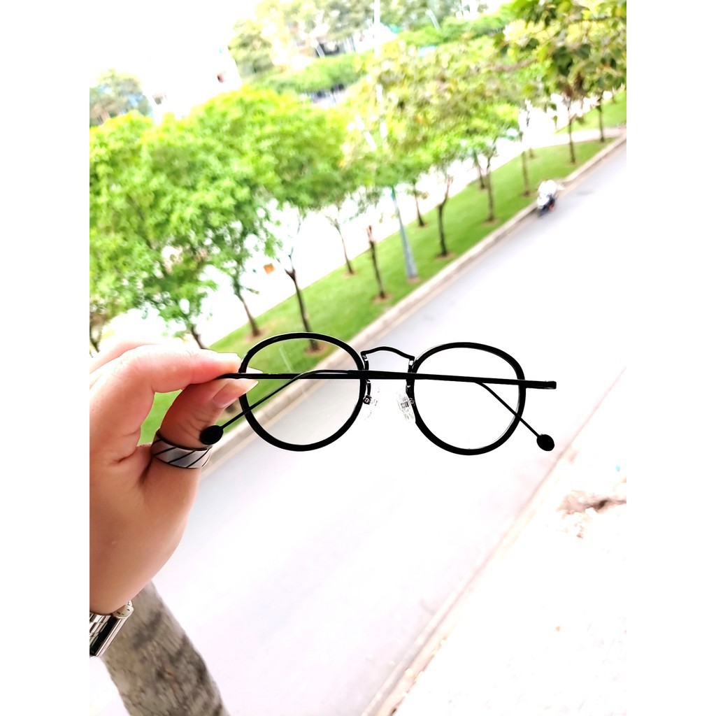 Gọng kính cận tròn kim loại D13 kèm tròng 0 độ chống ánh sáng bảo vệ mắt trước màn hình phù hợp mặt vuông, dài, góc cạnh | BigBuy360 - bigbuy360.vn