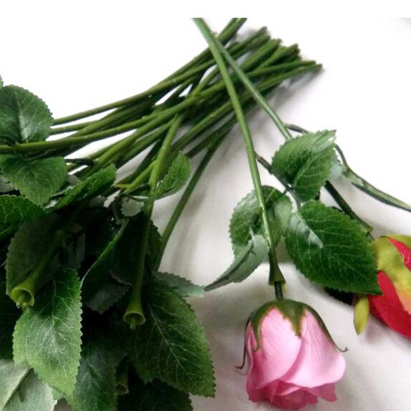 Bộ 50 thân lá hoa hồng giả màu xanh chất liệu nhựa