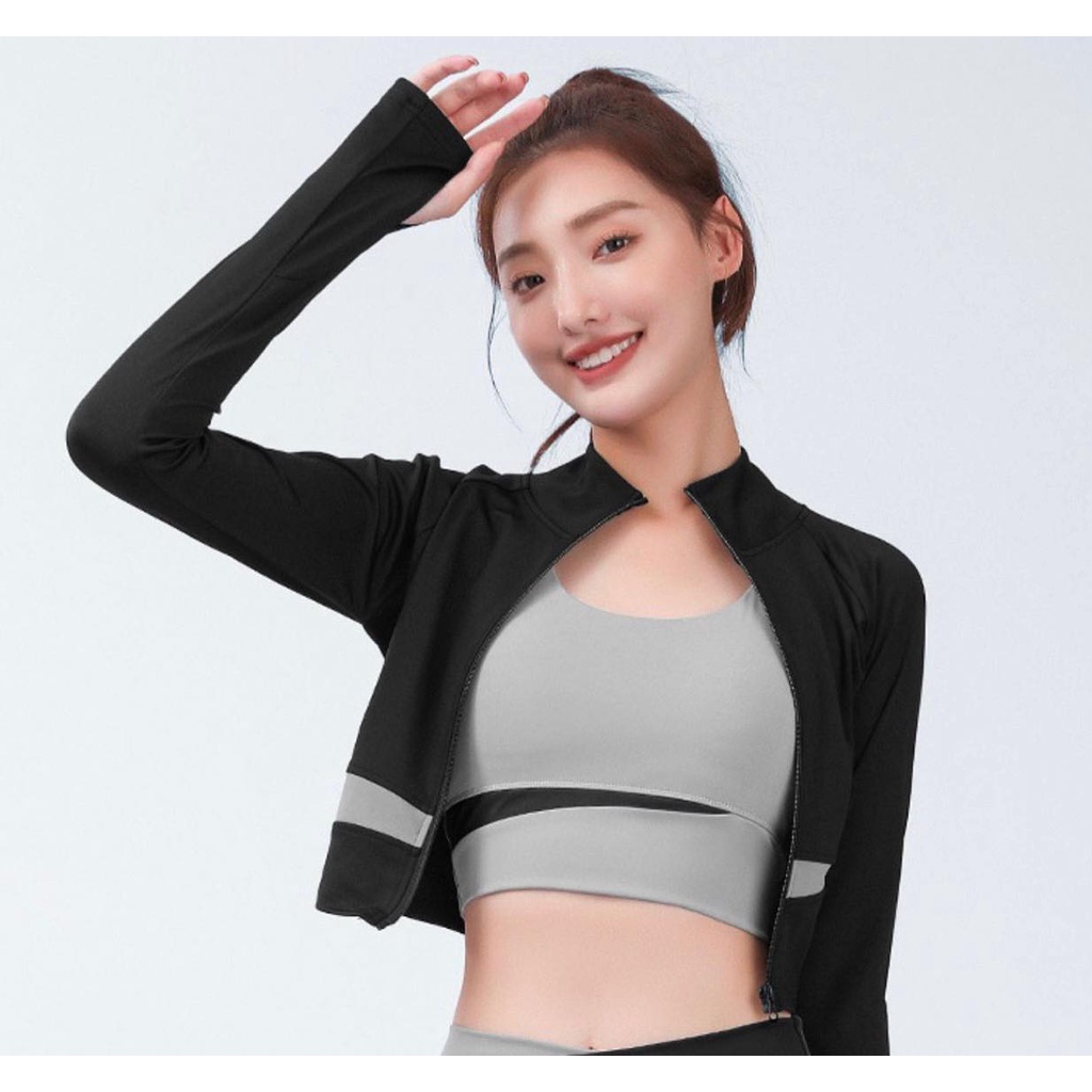 Áo khoác nữ croptop tập gym, áo thể thao Gym, Yoga, erobic thun Chất Vải Thun Co Dãn Mềm Mát  cao cấp