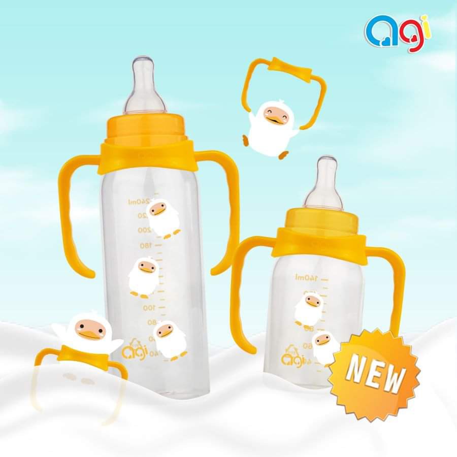 Bình sữa AGI, Bình Sữa cổ hẹp Phiên bản tay cầm 140ml - 250ml (Mẫu Mới 2021)