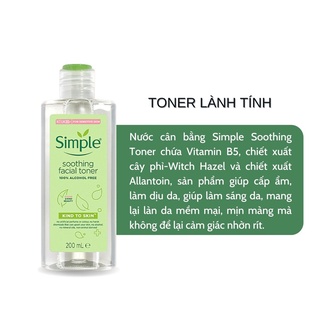 Combo Simple (Sữa Rửa Mặt + Nước Tẩy Trang + Toner  + Sữa Dưỡng) Dưỡng Da Dịu Nhẹ
