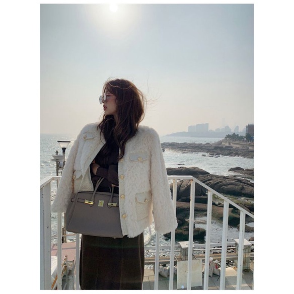 Áo khoác lông viền Tweed sang chảnh