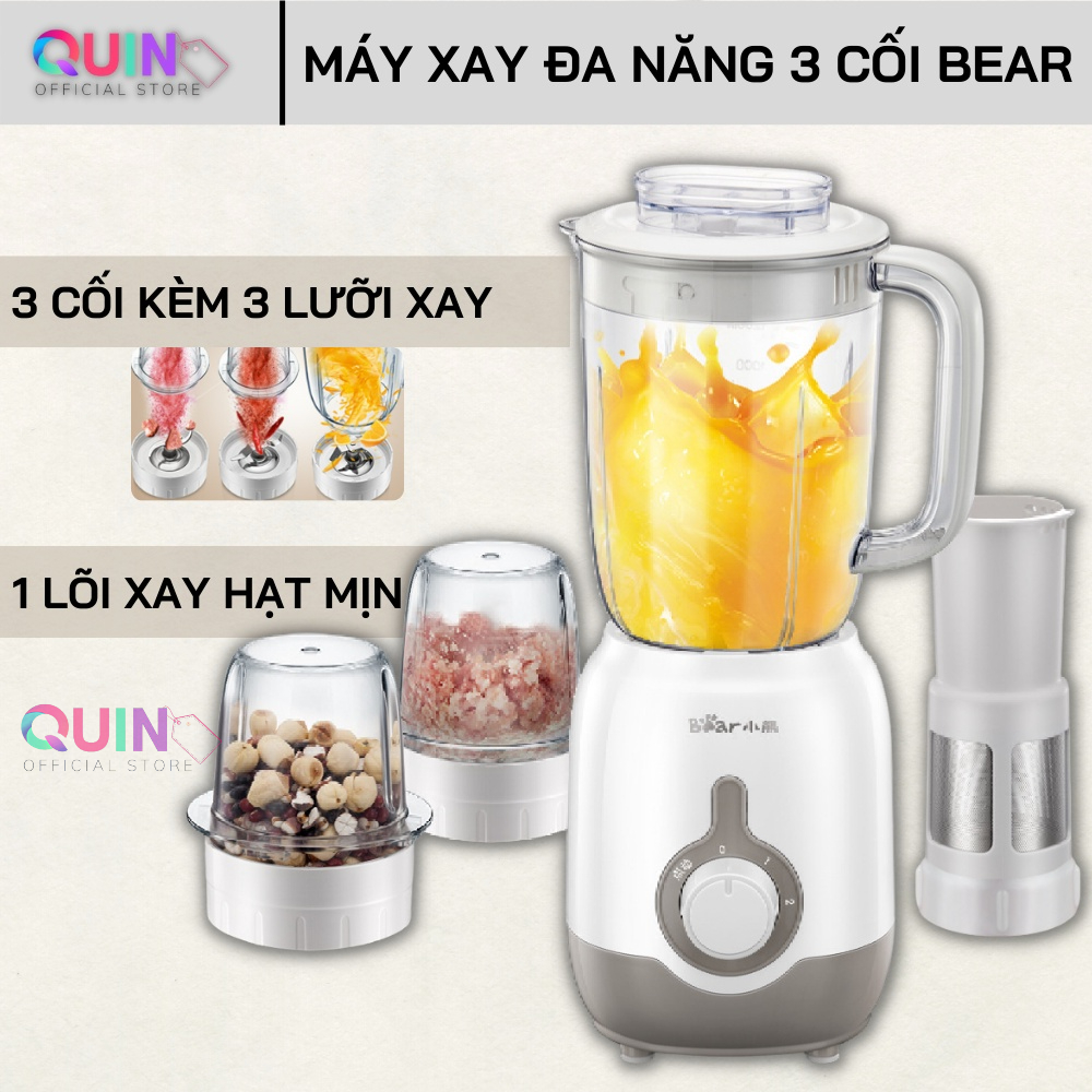Máy xay "BEAR" đa năng kèm 3 cối 3 lưỡi dao, lõi lọc min, xay thịt, hoa quả, làm sữa hạt sữa đậu nành