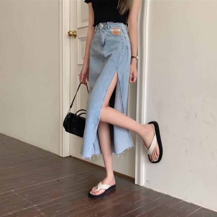 Yena Chân Váy Denim Lưng Cao Xẻ Tà Quyến Rũ Cho Nữ | BigBuy360 - bigbuy360.vn