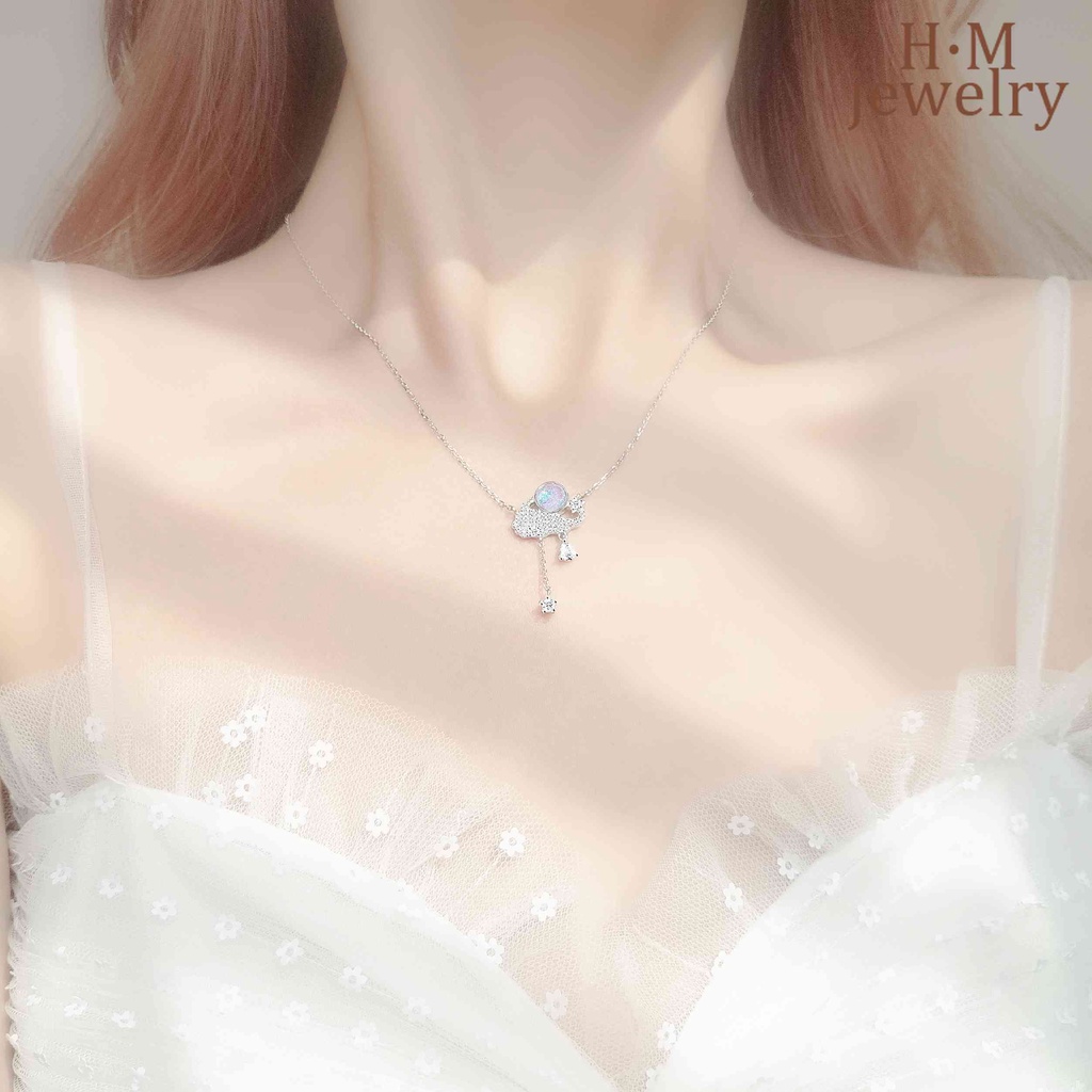 Vòng cổ Bạc S925 Mặt Kính Hình Đám Mây Mưa Nhiều Màu Sắc Thời Trang