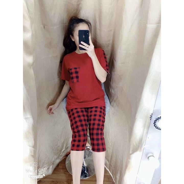 Đồ ngủ nữ trung niên quần lửng ngố Đồ bộ nữ đồ mặc nhà đẹp dễ thương bigsize thun cotton thể thao  ESHOP AD19