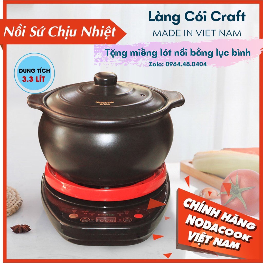 Nồi đất kho cá điện Nodacook 1.2L - 3L kèm bếp điện (Làng Cói Craft - Made in Việt Nam phân phối)