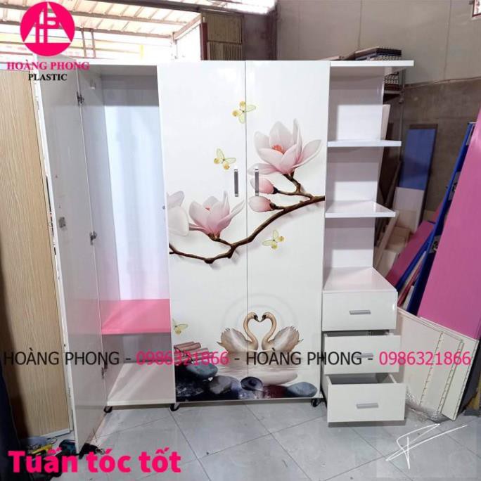 Tủ quần áo Người lớn Nhựa đài loan 1m62 x 1m85 in 3d hoa có kệ trang trí  Cao cấp bảo hành 2 năm Miễn phí vận chuyển