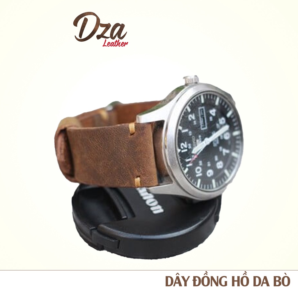 Dây đồng hồ nam da bò sáp phong cách vintage Dza leather 18mm 20mm 22mm bền đẹp khâu tay thủ công