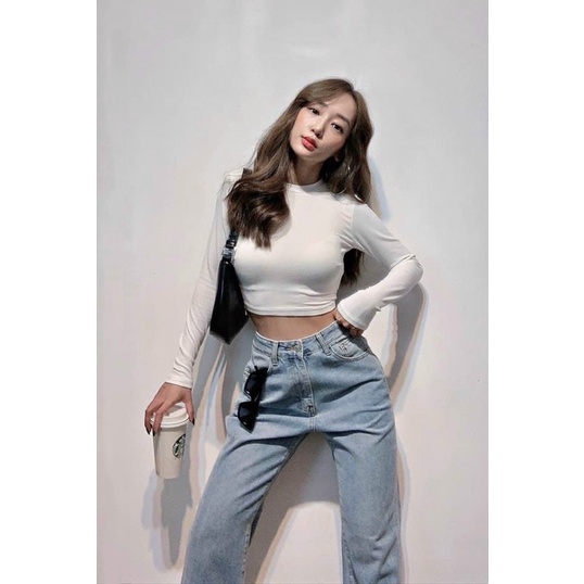 Áo thun tay dài croptop xỏ ngón .full màu đen,trắng,hồng,xanh,cam.