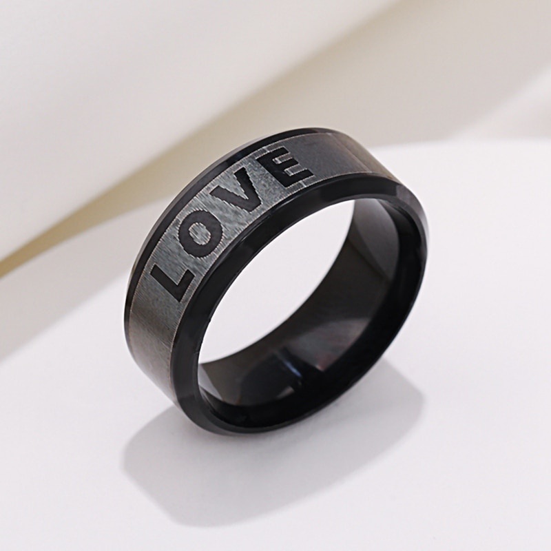 Nhẫn 5040 Bằng Thép Không Gỉ Màu Đen 8mm In Họa Tiết Đa Dạng Sáng Tạo